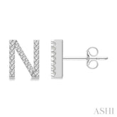 1/8 Ctw Initial 'N' Round Cut Diamond Earrings in 10K White Gold